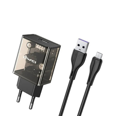 Awei Transparent Fast Charger With Micro Data Cable 2.4A / 1M - iCase Stores