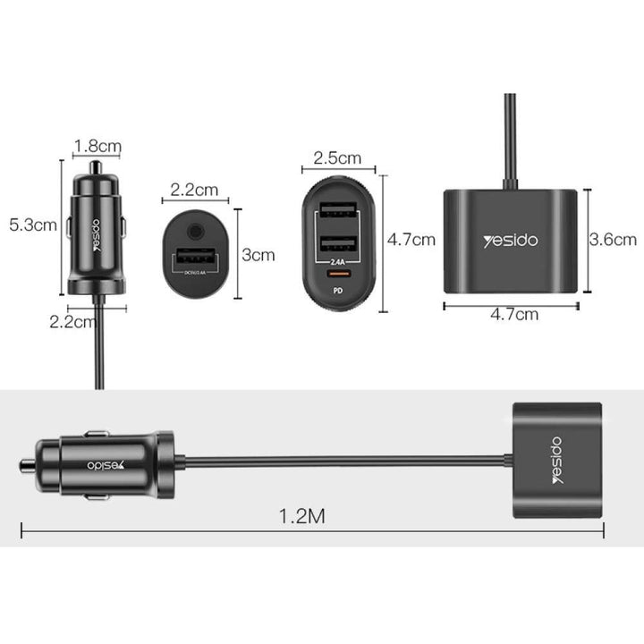 Yesido Multi Port Car Fast Charger 48W - iCase Stores