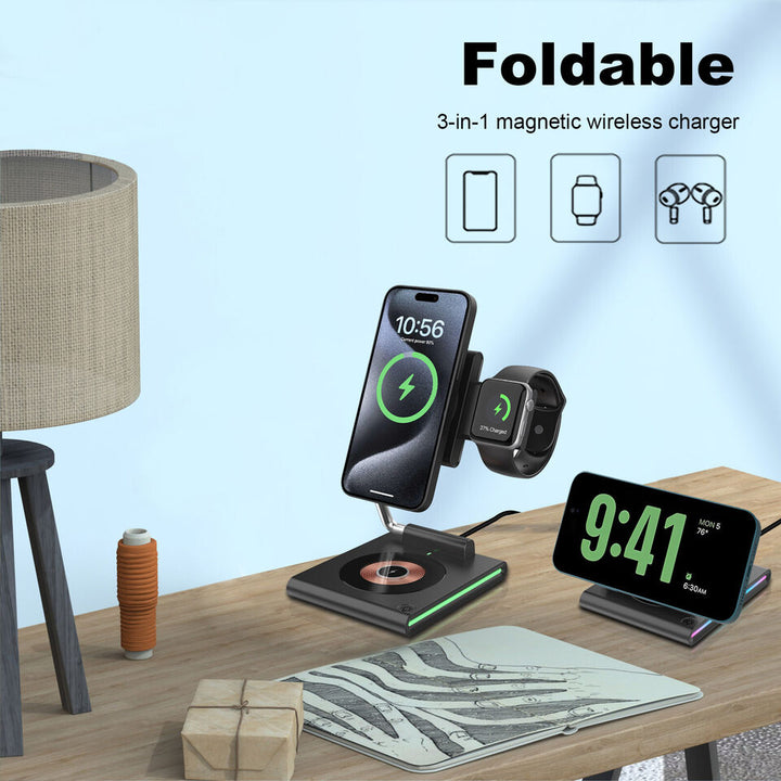 3 in 1 Portable Folding Magnetic Wireless Charger 15W - iCase Stores