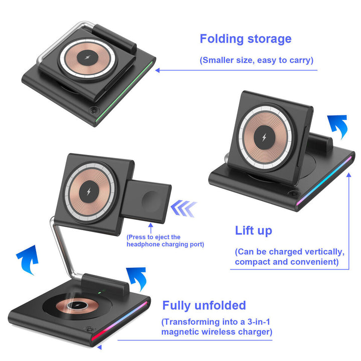 3 in 1 Portable Folding Magnetic Wireless Charger 15W - iCase Stores