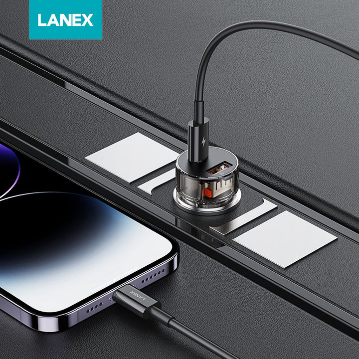 Lanex Transparent Dual USB Ports Car Charger Kit With Type-C Cable 3.1A - iCase Stores