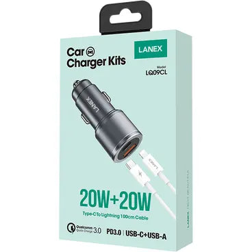 Lanex Car Charger With (Type-C to Lightning Cable) 20 Watt - iCase Stores