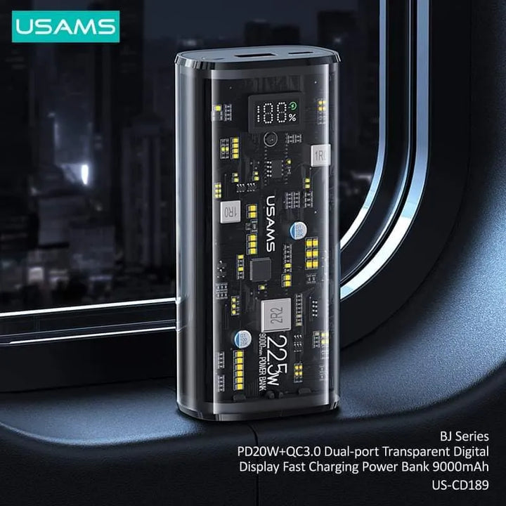 Usams Dual-Port Transparent Digital Display Fast Charging Power Bank 9000mAh - iCase Stores