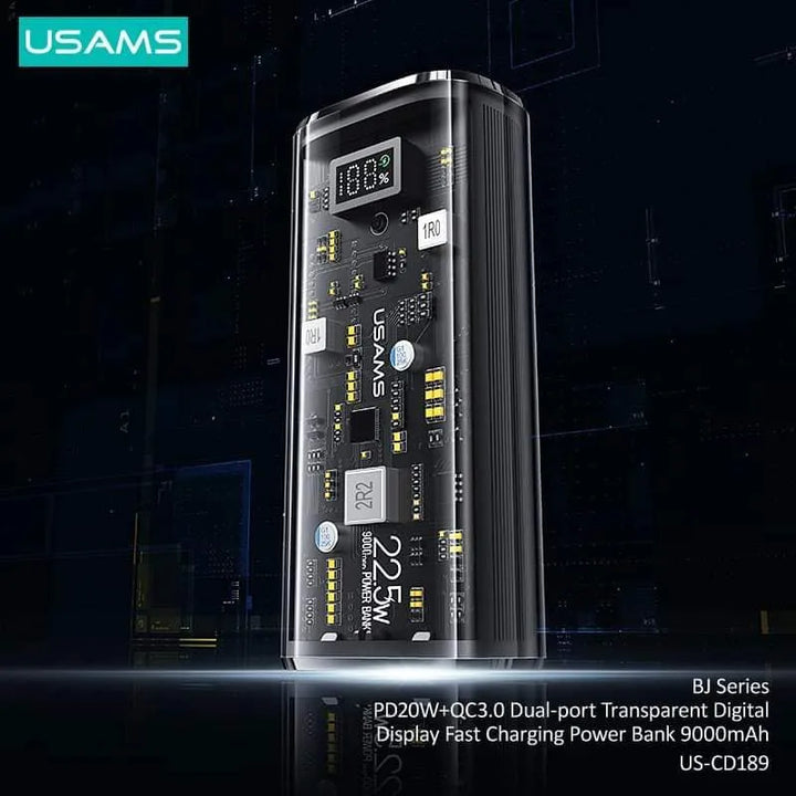 Usams Dual-Port Transparent Digital Display Fast Charging Power Bank 9000mAh - iCase Stores