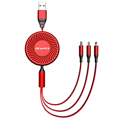 Awei 3 in 1 Multi Charging Cable Fast Charge  Retractable Flexible Cord 2.4A / 1m - iCase Stores