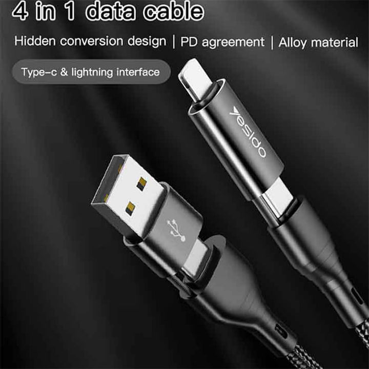 Yesido 4 In 1 multifunction Data Cable 1.2m - iCase Stores